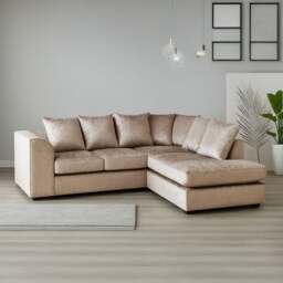 Rackhams Crystal Crushed Velvet Scatter Corner Sofa - Mink - Right Hand Facing
