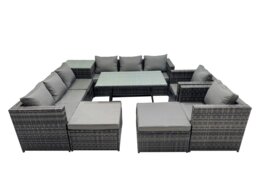 Rackhams Outdoor Corner Sofa Chair Dining Table Set Garden Rattan Furniture Set 10 Seater with 2 Big Stools Dark Grey - thumbnail 1