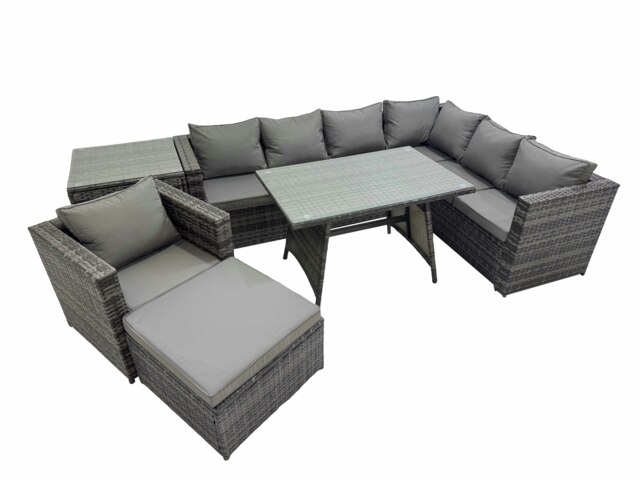 Rackhams Rattan garden furniture Patio Furniture Sets with Dining Table Chair Big Stool Side Table Dark Grey Mixed - image 1