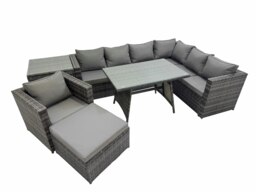Rackhams Rattan garden furniture Patio Furniture Sets with Dining Table Chair Big Stool Side Table Dark Grey Mixed - thumbnail 1
