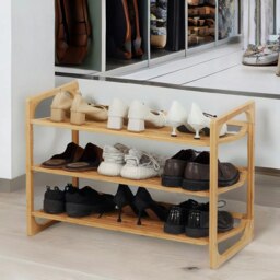 Rackhams 3-Tier Wooden Shoe Rack With Sloped Shelves Natural Brown - thumbnail 2