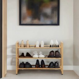 Rackhams 3-Tier Wooden Shoe Rack With Sloped Shelves Natural Brown - thumbnail 4