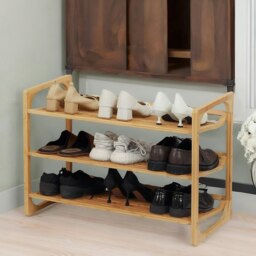 Rackhams 3-Tier Wooden Shoe Rack With Sloped Shelves Natural Brown - thumbnail 3
