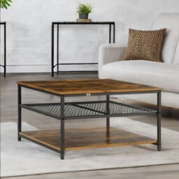 Rackhams Industrial 3 Tier Coffee Table Rustic Brown - thumbnail 5