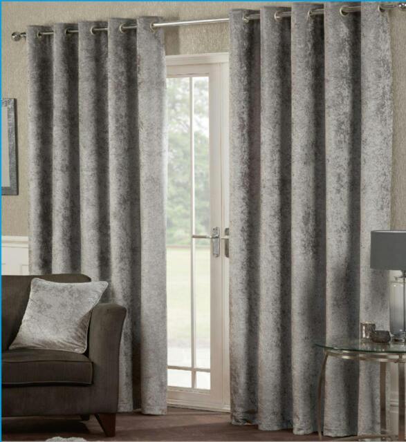 Rackhams Luxury Crushed Velvet Fully Lined Ring Top Curtains - Silver - 168cm width x 229cm drop - image 1
