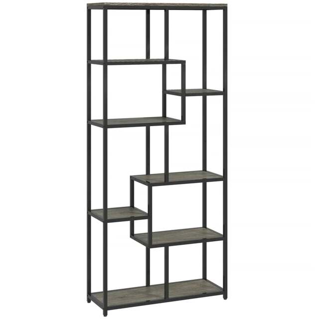 Rackhams Seven-Tier Geometric Bookcase - Grey/Black
