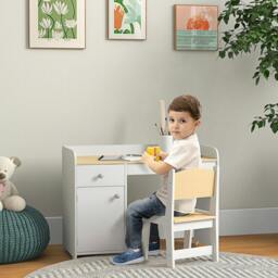Rackhams ZONEKIZ Kids Desk and Chair Set for 3-6 Years with Storage Drawer, Study Table and Chair for Children - White