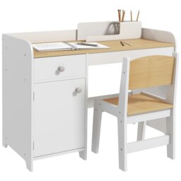 Rackhams ZONEKIZ Kids Desk and Chair Set for 3-6 Years with Storage Drawer, Study Table and Chair for Children - White - thumbnail 2