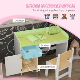 Rackhams ZONEKIZ Kids Desk and Chair Set for 3-6 Years with Storage Drawer, Study Table and Chair for Children - White - thumbnail 4