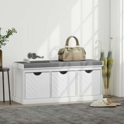 Rackhams Shoe Storage Bench with 3 Removable Drawers and Padded Seat, White - White - Particleboard, polyester - 1 - thumbnail 2