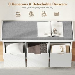 Rackhams Shoe Storage Bench with 3 Removable Drawers and Padded Seat, White - White - Particleboard, polyester - 1 - thumbnail 5