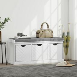 Rackhams Shoe Storage Bench with 3 Removable Drawers and Padded Seat, White - White - Particleboard, polyester - 1 - thumbnail 1