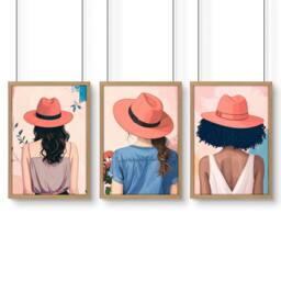 Rackhams Boho Artwork - Set of 3 Boho Women Wall art Prints - A2 16.54 x 23.39 in / 42 x 59.4 cm - Satin Photo paper 280 gsm - Oak Frame
