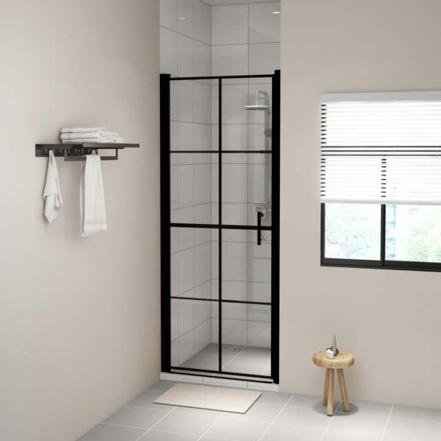 Rackhams Shower Door Tempered Glass 91x195 cm Black