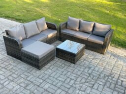 Rackhams Dark Grey Mix PE Wicker Rattan Garden Furniture Set Sofa Set Reclining Adjustable Chair 2 Lounge Sofa - thumbnail 2