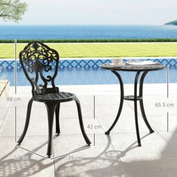 Rackhams 3 PCs Cast Aluminium Bistro Set w/ Parasol Hole for Balcony, Black - Black - thumbnail 6