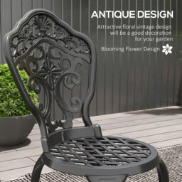 Rackhams 3 PCs Cast Aluminium Bistro Set w/ Parasol Hole for Balcony, Black - Black - thumbnail 4