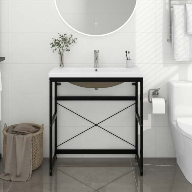 Rackhams Bathroom Washbasin Frame with Built-in Basin Black Iron