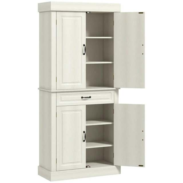 Rackhams Tall Kitchen Cupboard, Kitchen Pantry Cabinet with Drawer, Shelves, White - image 1