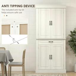 Rackhams Tall Kitchen Cupboard, Kitchen Pantry Cabinet with Drawer, Shelves, White - thumbnail 6