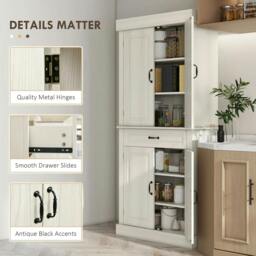 Rackhams Tall Kitchen Cupboard, Kitchen Pantry Cabinet with Drawer, Shelves, White - thumbnail 5
