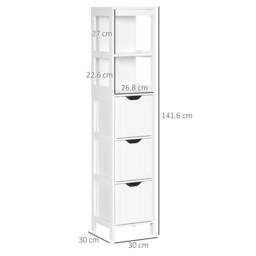 Rackhams Slim Bathroom Storage unit with 3 Drawers and 2 Open Shelves, White - Bathroom Cabinet - MDF - White - thumbnail 3