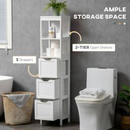 Rackhams Slim Bathroom Storage unit with 3 Drawers and 2 Open Shelves, White - Bathroom Cabinet - MDF - White - thumbnail 4