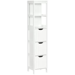 Rackhams Slim Bathroom Storage unit with 3 Drawers and 2 Open Shelves, White - Bathroom Cabinet - MDF - White - thumbnail 2