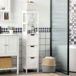 Rackhams Slim Bathroom Storage unit with 3 Drawers and 2 Open Shelves, White - Bathroom Cabinet - MDF - White - thumbnail 1