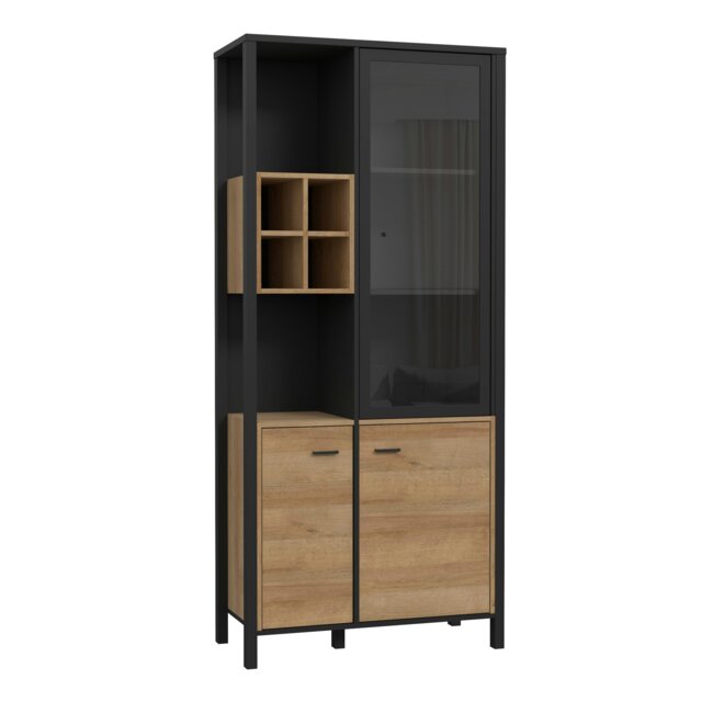 Rackhams High Rock Display Cabinet in Matt Black/Riviera Oak - Full Assembly Required - Black & Riviera Oak - Matt - image 1