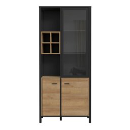 Rackhams High Rock Display Cabinet in Matt Black/Riviera Oak - Full Assembly Required - Black & Riviera Oak - Matt - thumbnail 2
