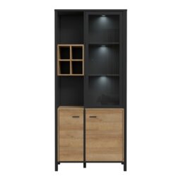 Rackhams High Rock Display Cabinet in Matt Black/Riviera Oak - Full Assembly Required - Black & Riviera Oak - Matt - thumbnail 6