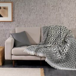 Rackhams Patara Soft Cotton Jacquard Throw - Charcoal on Natural - thumbnail 3