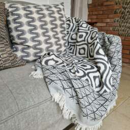 Rackhams Patara Soft Cotton Jacquard Throw - Charcoal on Natural - thumbnail 1