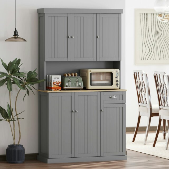 Rackhams Kitchen Cupboard Storage Cabinet with Adjustable Shelves, Grey - Grey - image 1
