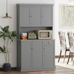 Rackhams Kitchen Cupboard Storage Cabinet with Adjustable Shelves, Grey - Grey - thumbnail 1
