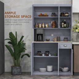 Rackhams Kitchen Cupboard Storage Cabinet with Adjustable Shelves, Grey - Grey - thumbnail 4