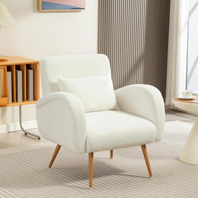 Rackhams Teddy Fleece Upholstered Accent Chair with Metal Legs, Cream White - image 1