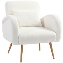 Rackhams Teddy Fleece Upholstered Accent Chair with Metal Legs, Cream White - thumbnail 2