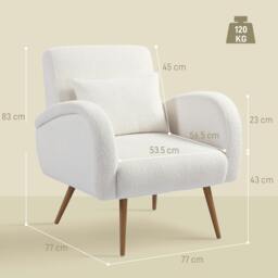 Rackhams Teddy Fleece Upholstered Accent Chair with Metal Legs, Cream White - thumbnail 3