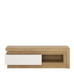 Rackhams Lyon 1 Drawer TV Cabinet with Open Shelf in Riviera Oak/White High Gloss - 1 - thumbnail 2
