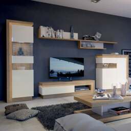 Rackhams Lyon 1 Drawer TV Cabinet with Open Shelf in Riviera Oak/White High Gloss - 1 - thumbnail 4