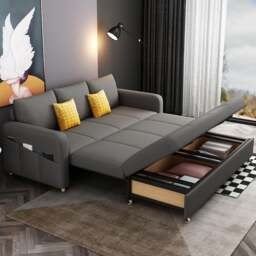 Rackhams Gabriel Two Seater Sofa Bed, Linen - Dark Brown ( Made to order ) - 120cm (With One Drawer) - thumbnail 3