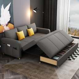 Rackhams Gabriel Two Seater Sofa Bed, Linen - Dark Brown ( Made to order ) - 120cm (With One Drawer) - thumbnail 4