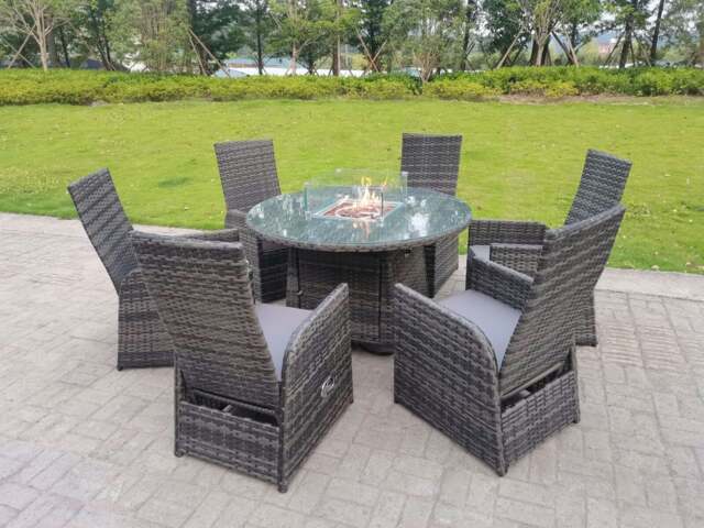 Rackhams Rattan Outdoor Garden Furniture Gas Fire Pit Dining Table Gas Heater Burner Reclining Table And Chair Sets 6 Seater Plus Round Table - image 1