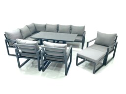 Rackhams Aluminum Outdoor Garden Furniture Set Corner Sofa Big Footstool 3 Chairs Adjustable Rising Lifting Dining Table Sets Dark Grey - thumbnail 2