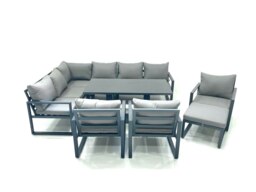 Rackhams Aluminum Outdoor Garden Furniture Set Corner Sofa Big Footstool 3 Chairs Adjustable Rising Lifting Dining Table Sets Dark Grey - thumbnail 1