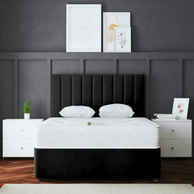 Rackhams Amelia Divan Bed with Upholstered Headboard - Black - King - image 1