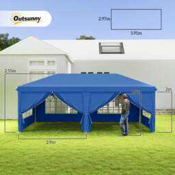 Rackhams 3m x 6m Pop Up Gazebo Party Tent Canopy Marquee with Storage Bag Blue - Brown - thumbnail 6
