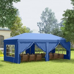 Rackhams 3m x 6m Pop Up Gazebo Party Tent Canopy Marquee with Storage Bag Blue - Brown - thumbnail 2